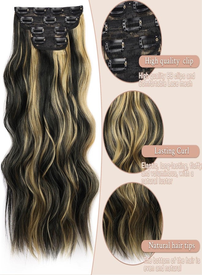 MAYSA Hair Extensions clip ins Curly Hair Extensions 22 Inch Black Mix Blonde clip in Hair for Women # Black mix Strawberry Blonde - Image 3